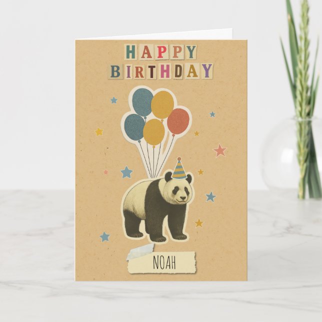 Carte d'anniversaire Panda - Nom personnalisé (Devant)
