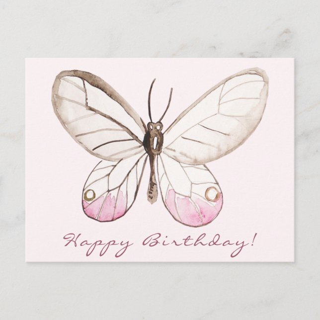 Carte d'anniversaire Papillon Rose Élégant (Devant)