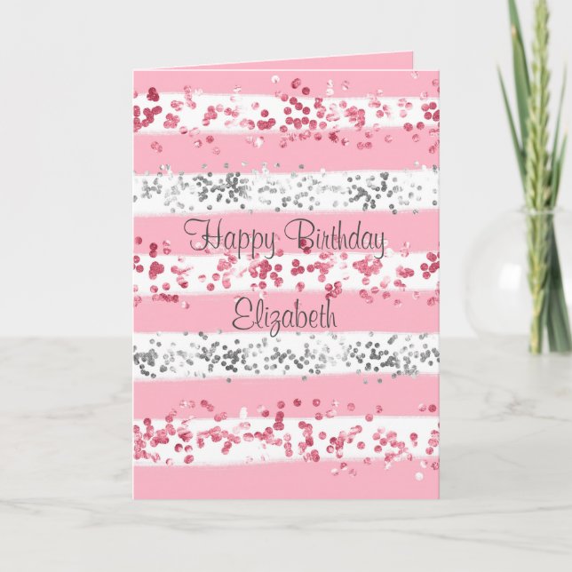 Carte d'anniversaire Parties scintillant rose blan (Devant)