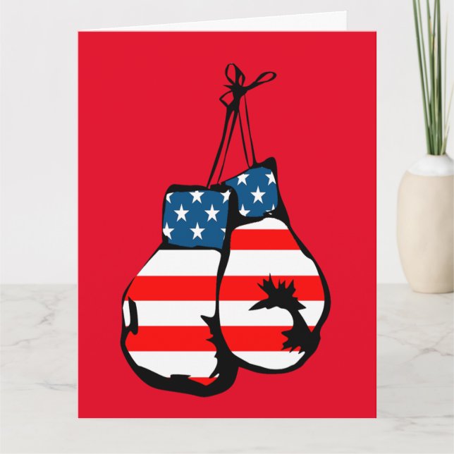 CARTE D'ANNIVERSAIRE PATRIOTIQUE BOXEUR (Devant)
