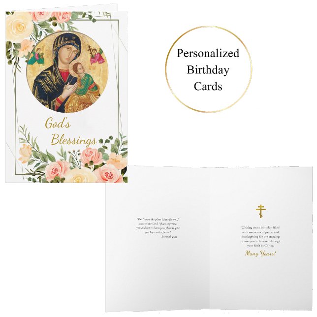 Carte d'anniversaire Peach and Pink Roses Gold Fra (Créateur téléchargé)