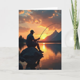 Carte d'anniversaire Pêche au coucher du soleil