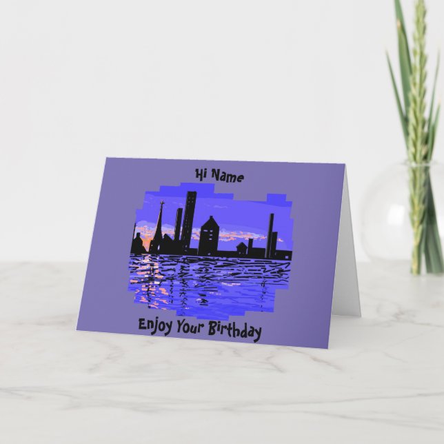 Carte d'anniversaire personnalisable City Scape (Devant)
