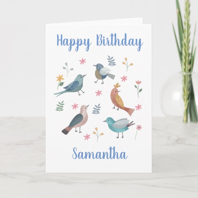 Carte d'anniversaire personnalisée aux oiseaux et  (Devant)