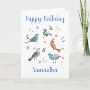 Carte d'anniversaire personnalisée aux oiseaux et 