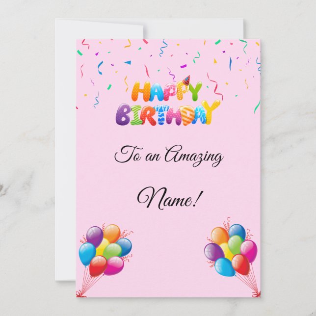 Carte d'anniversaire personnalisée avec ballons et (Devant)