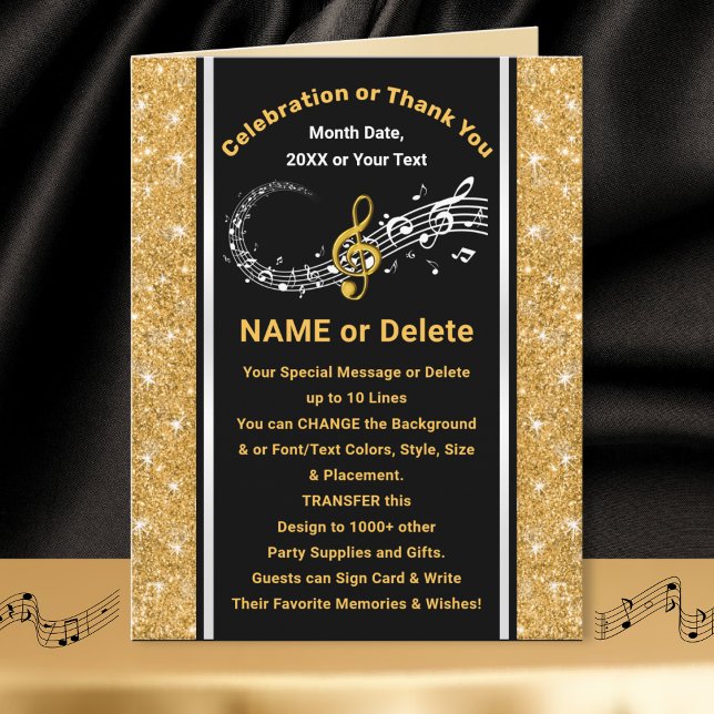 Carte d'anniversaire personnalisée avec notes de m (Music Notes Greeting Cards for your music themed party. Music birthday cards, music graduation card.)