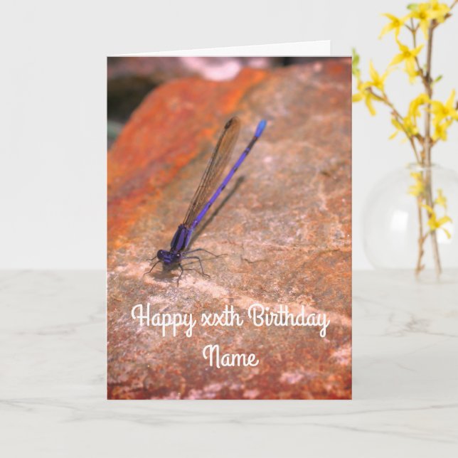 Carte d'anniversaire personnalisée Damselfly Drago (Fleur jaune)