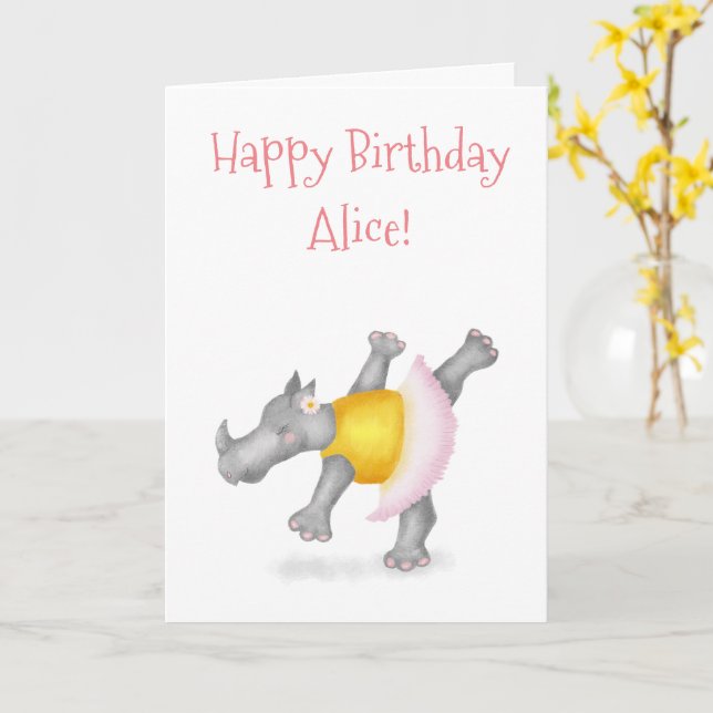 Carte d'anniversaire personnalisée de rhinocéros d (Fleur jaune)