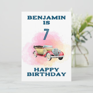 Carte d'anniversaire personnalisée de voiture rétr