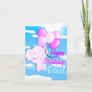 Carte d'anniversaire personnalisée éléphant rose e