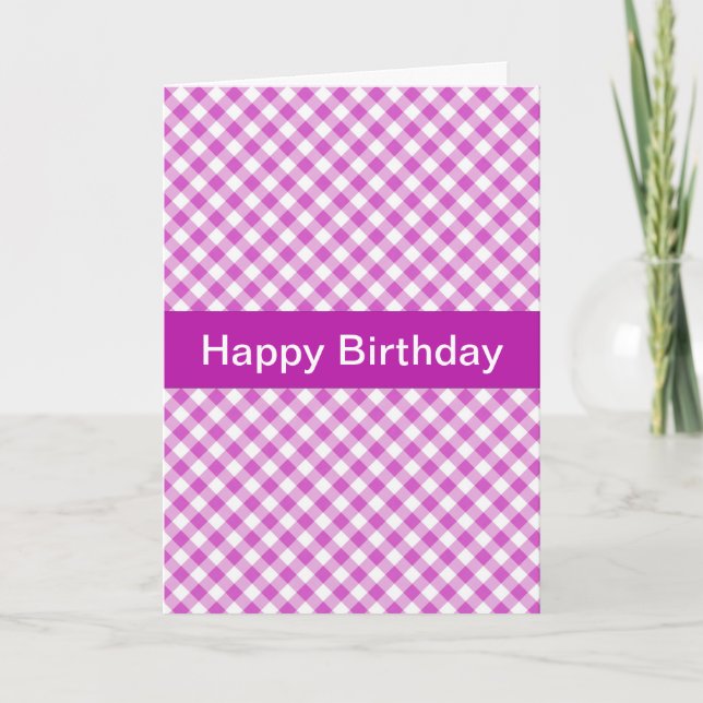 Carte d'anniversaire personnalisée En vichy rose (Devant)
