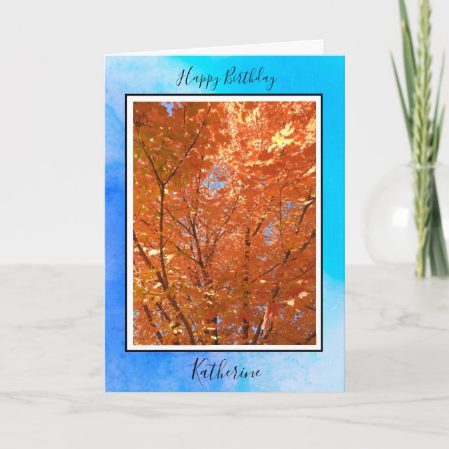 Carte d'anniversaire personnalisée | Feuilles d'au (Devant)