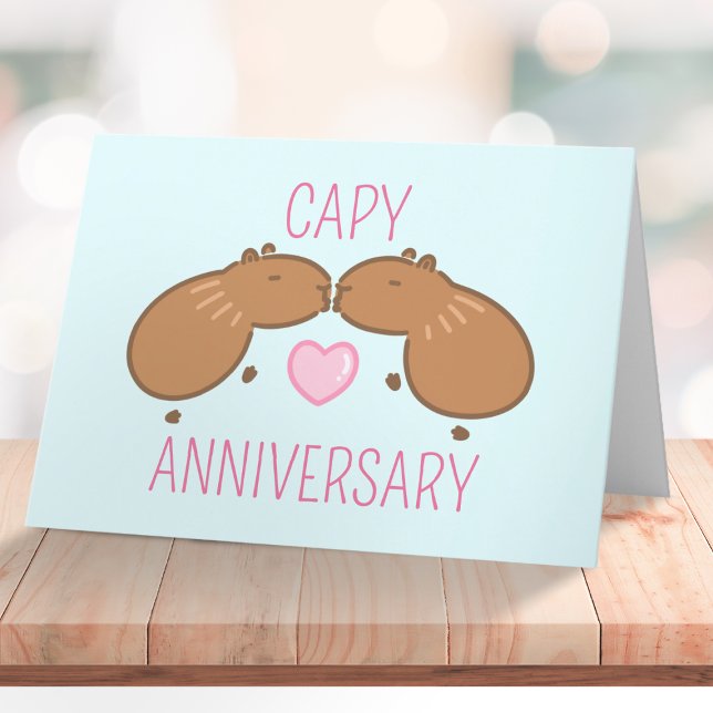 Carte d'anniversaire personnalisée Kissing Capybar (Wishing a happy anniversary in a cute way)