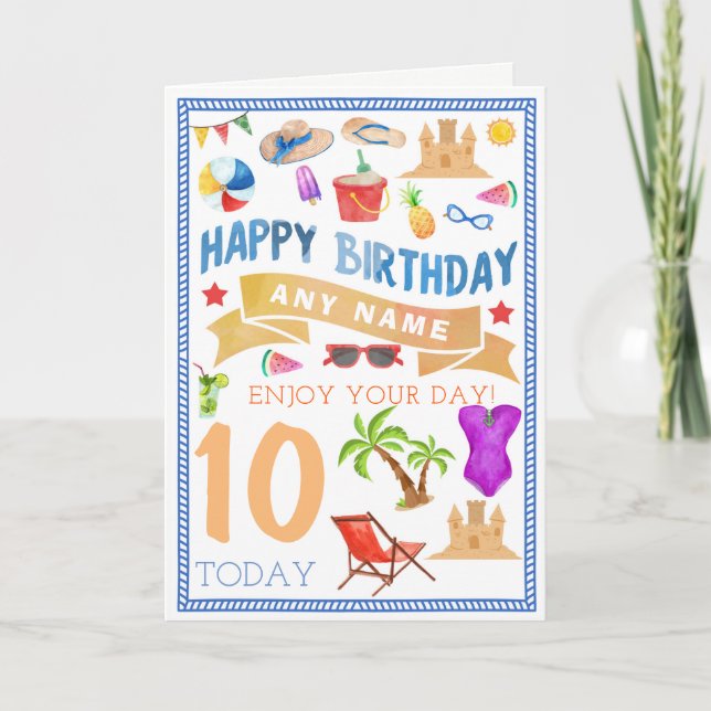 Carte d'anniversaire personnalisée par plage d'été (Devant)