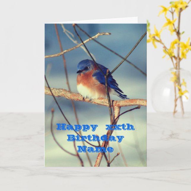 Carte d'anniversaire personnalisée pour oiseaux bl (Fleur jaune)