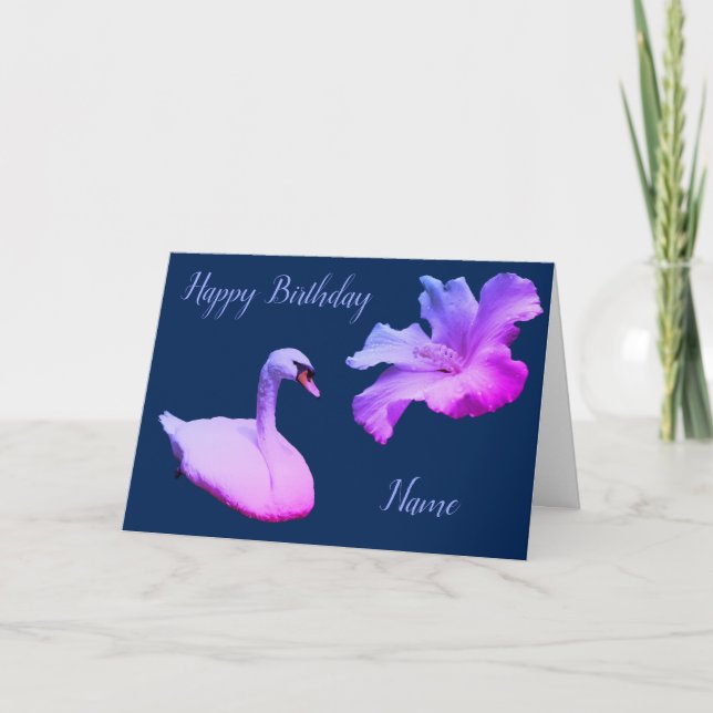 Carte d'anniversaire personnalisée Swan and Hibisc (Devant)
