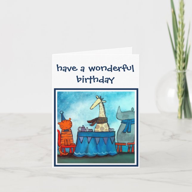 Carte d'anniversaire personnalisée - thé d'animaux (Devant)