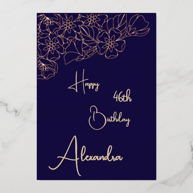Carte d'anniversaire personnelle Marine & Gold nom (Recto)