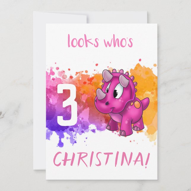 Carte d'anniversaire Pink Dino (Devant)