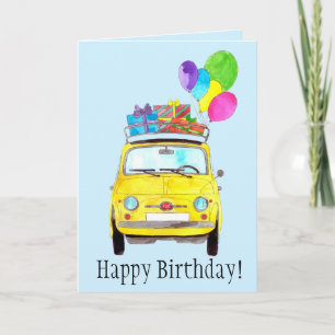 Carte d'anniversaire Pink Retro Fiat 500