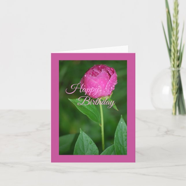 Carte d'anniversaire - Pivoine rose (Devant)