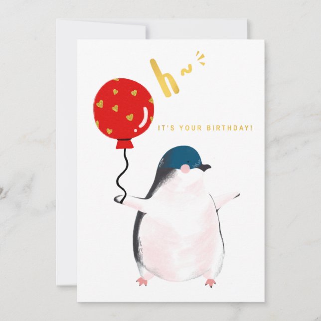 Carte d'anniversaire plate - Le petit manchot (Devant)