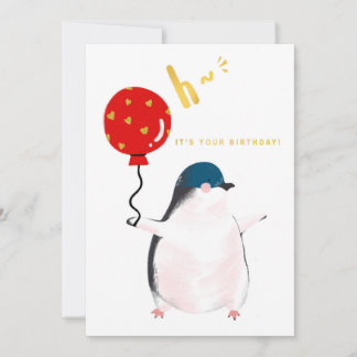 Carte d'anniversaire plate - Le petit manchot