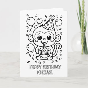 carte d'anniversaire pliée à colorier DIY singe