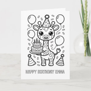 carte d'anniversaire pliée à colorier girafe DIY