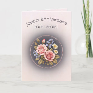 Carte d'anniversaire pliée, rose et myosotis