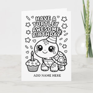 carte d'anniversaire pliée tortue à colorier soi-m