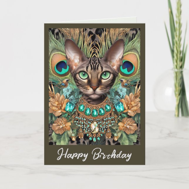 Carte d'anniversaire | Plumes de paon de tigre du  (Devant)