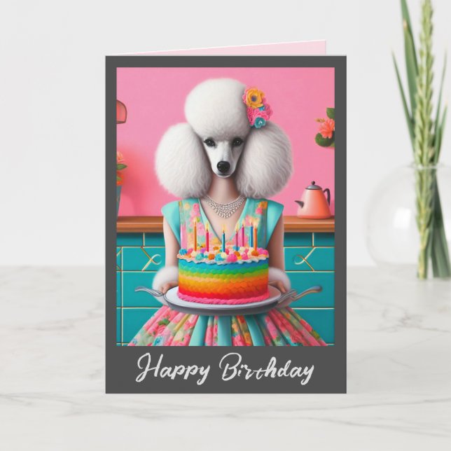 Carte d'anniversaire | Poodle Chien gâteau d'anniv (Devant)