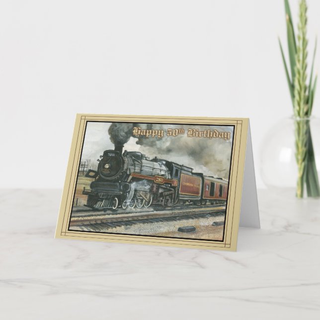 Carte d'anniversaire pour 50 ans avec train (Devant)