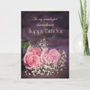 Carte d'anniversaire pour amoureux aux roses roses