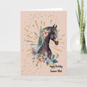 Carte d'anniversaire pour Cheval Brown foncé illus