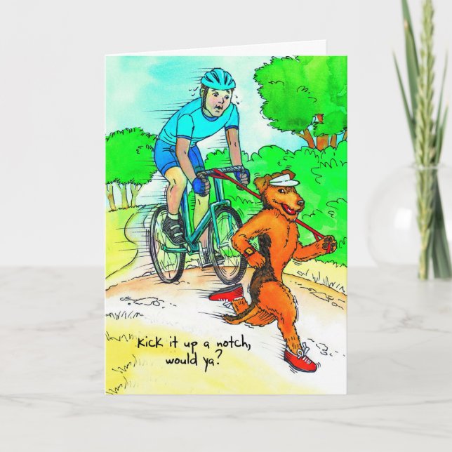 Carte d'anniversaire pour cycliste avec Airedale T (Devant)