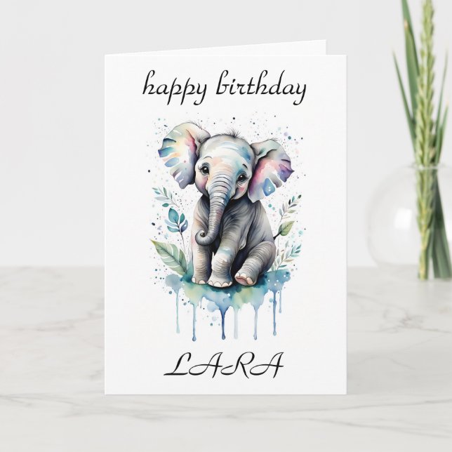 Carte d'anniversaire pour enfants bébé éléphant ga (Devant)