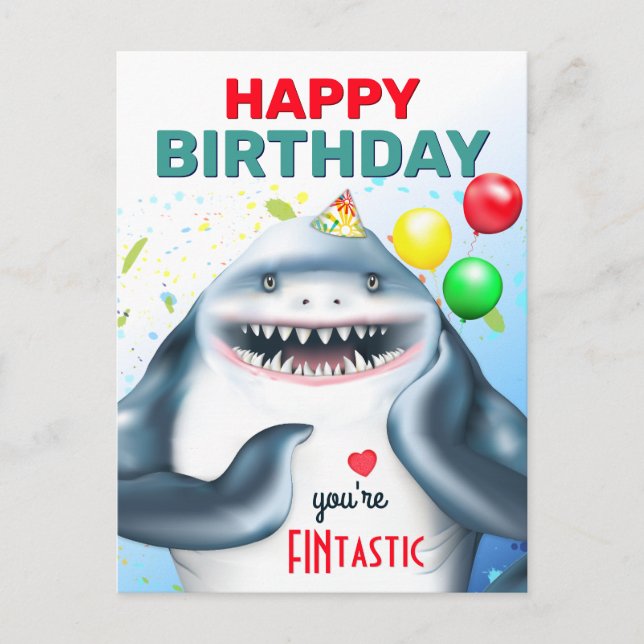 Carte d'anniversaire pour enfants requin (Devant)