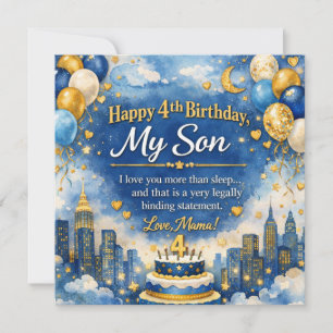 Carte d'anniversaire pour fils de 4 ans, gâteau, b