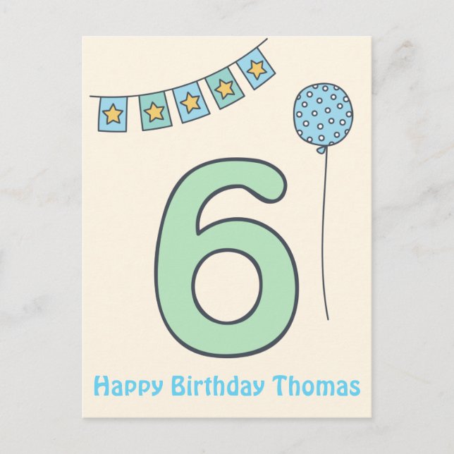 Carte d'anniversaire pour les 6 ans de jolis enfan (Devant)