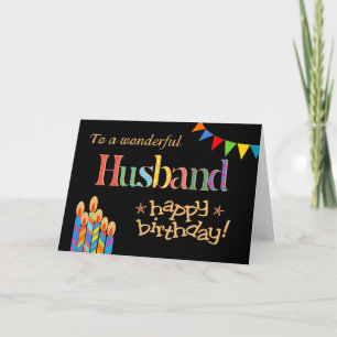 Carte d'anniversaire pour mari, guirlande et bougi