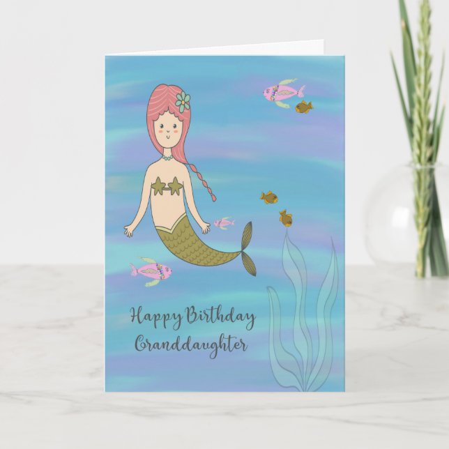 Carte d'anniversaire pour petite-fille avec sirène (Devant)
