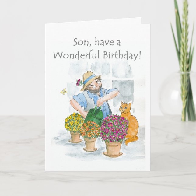 Carte d'anniversaire pour un fils - Jardinage (Devant)