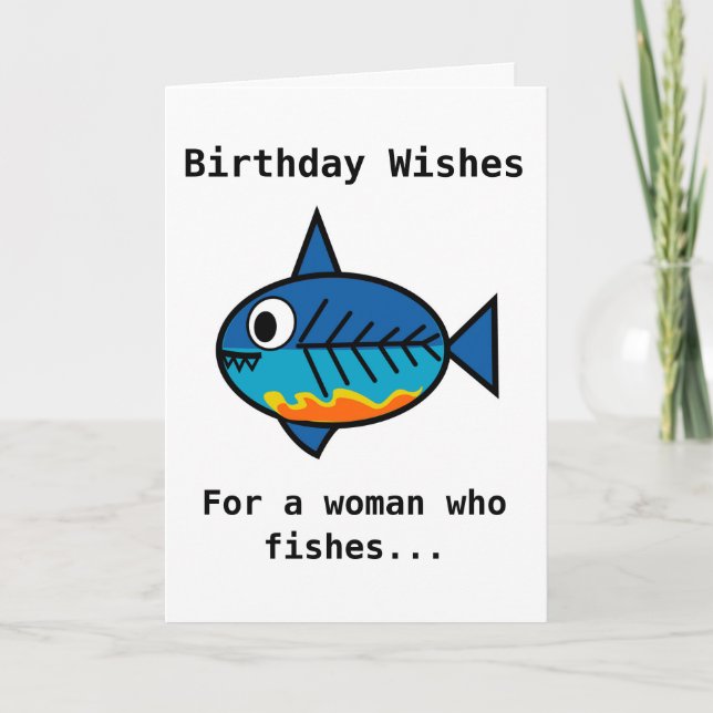 Carte d'anniversaire pour une femme qui pêche le  (Devant)