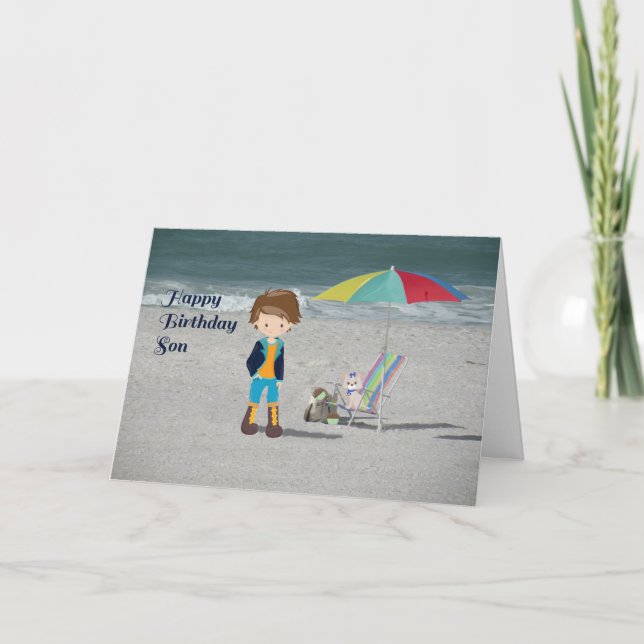 Carte d'anniversaire pour votre fils avec plage (Devant)