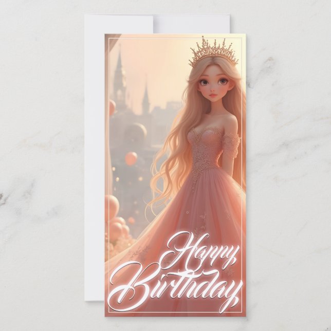 Carte d'anniversaire princesse en rose (Devant)