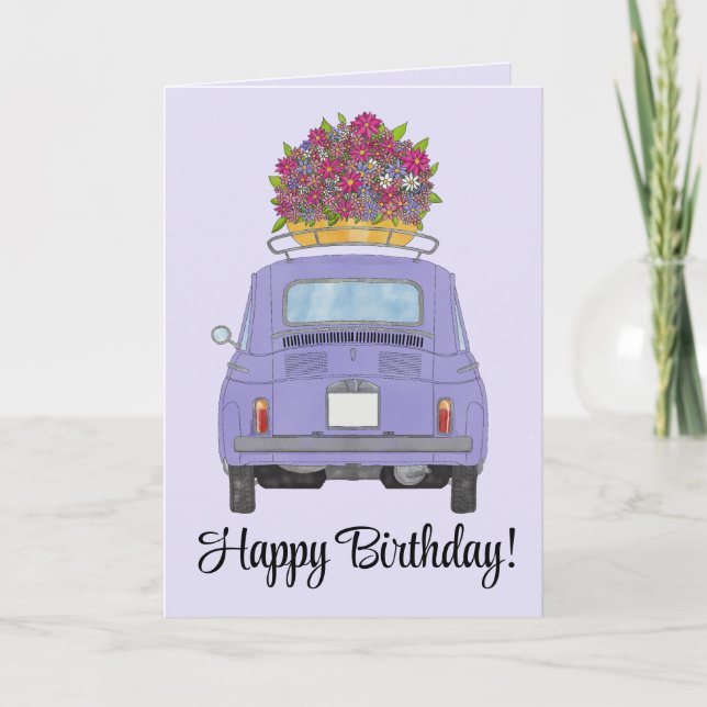 Carte d'anniversaire Purple Retro Fiat 500 (Devant)