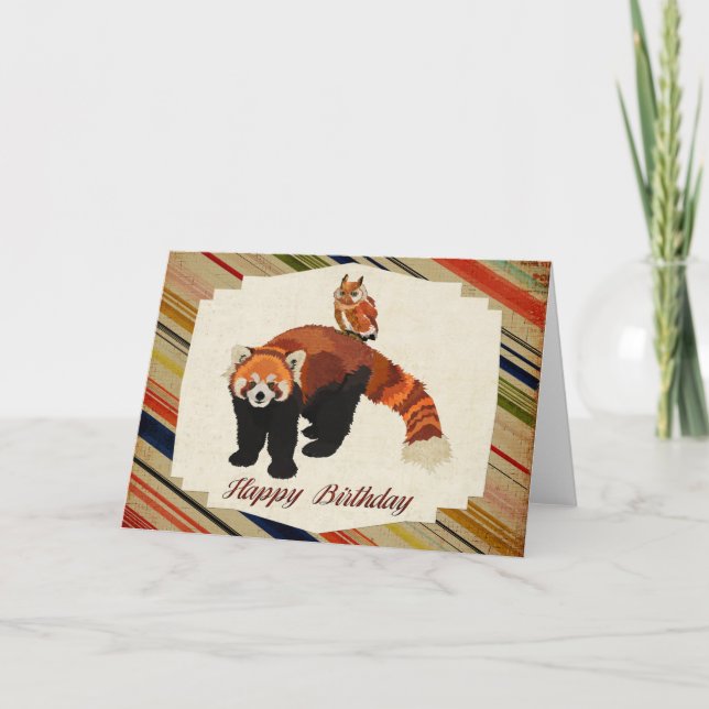Carte d'anniversaire Red Panda & Owl (Devant)